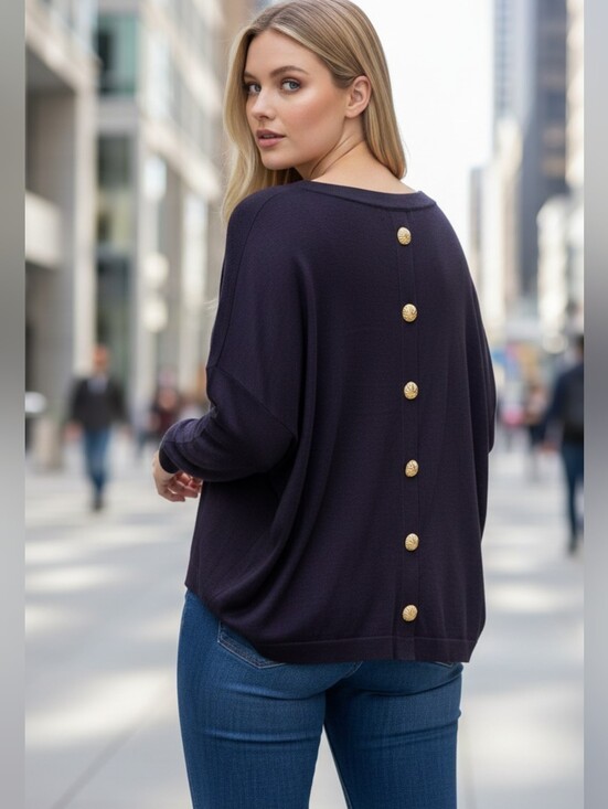 Cable & Gauge Sweaters - 027 CABLE & GAUGE 3XL WOMEN'S BLACK SWEATER WITH BACK BUTTONS